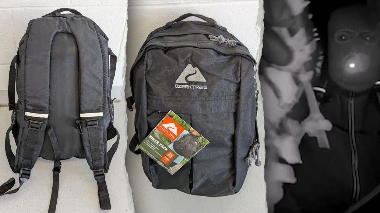 A black 25-liter Ozark Trail backpack worn by suspect A black 25-liter Ozark Trail backpack worn by suspect